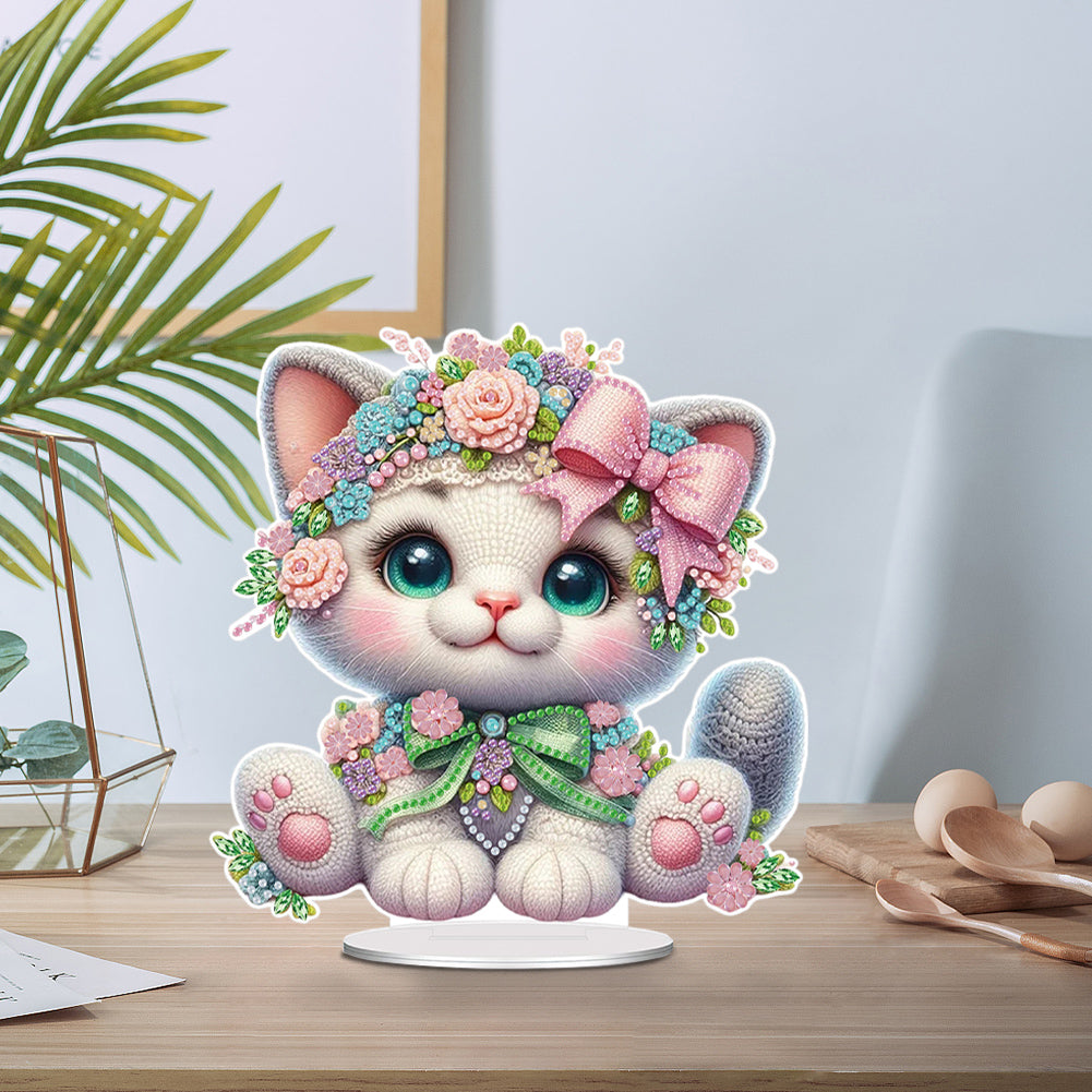 Acrylic Special Shaped Kitten 5D DIY Diamond Art Tabletop Decorations for Adults