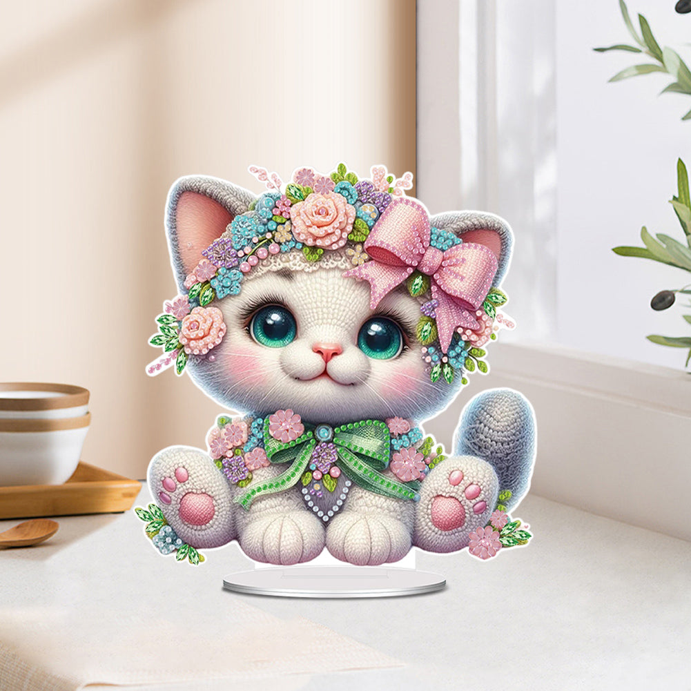 Acrylic Special Shaped Kitten 5D DIY Diamond Art Tabletop Decorations for Adults