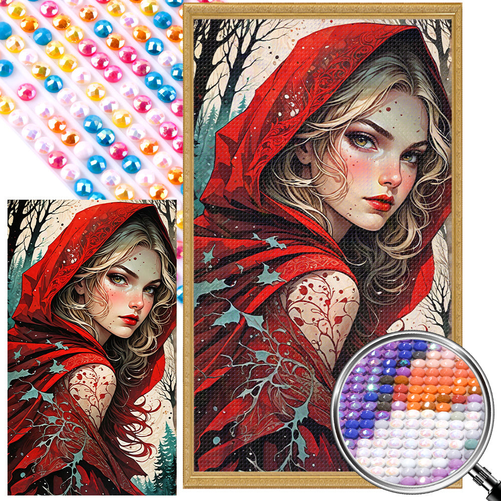 AB Diamond Painting - Full Round - red hooded girl (40*70CM)