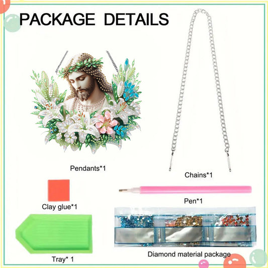 Acrylic Special Shaped Lily Jesus Diamond Art Painting Wreath Hanging Sign Decor