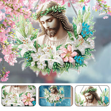 Load image into Gallery viewer, Acrylic Special Shaped Lily Jesus Diamond Art Painting Wreath Hanging Sign Decor
