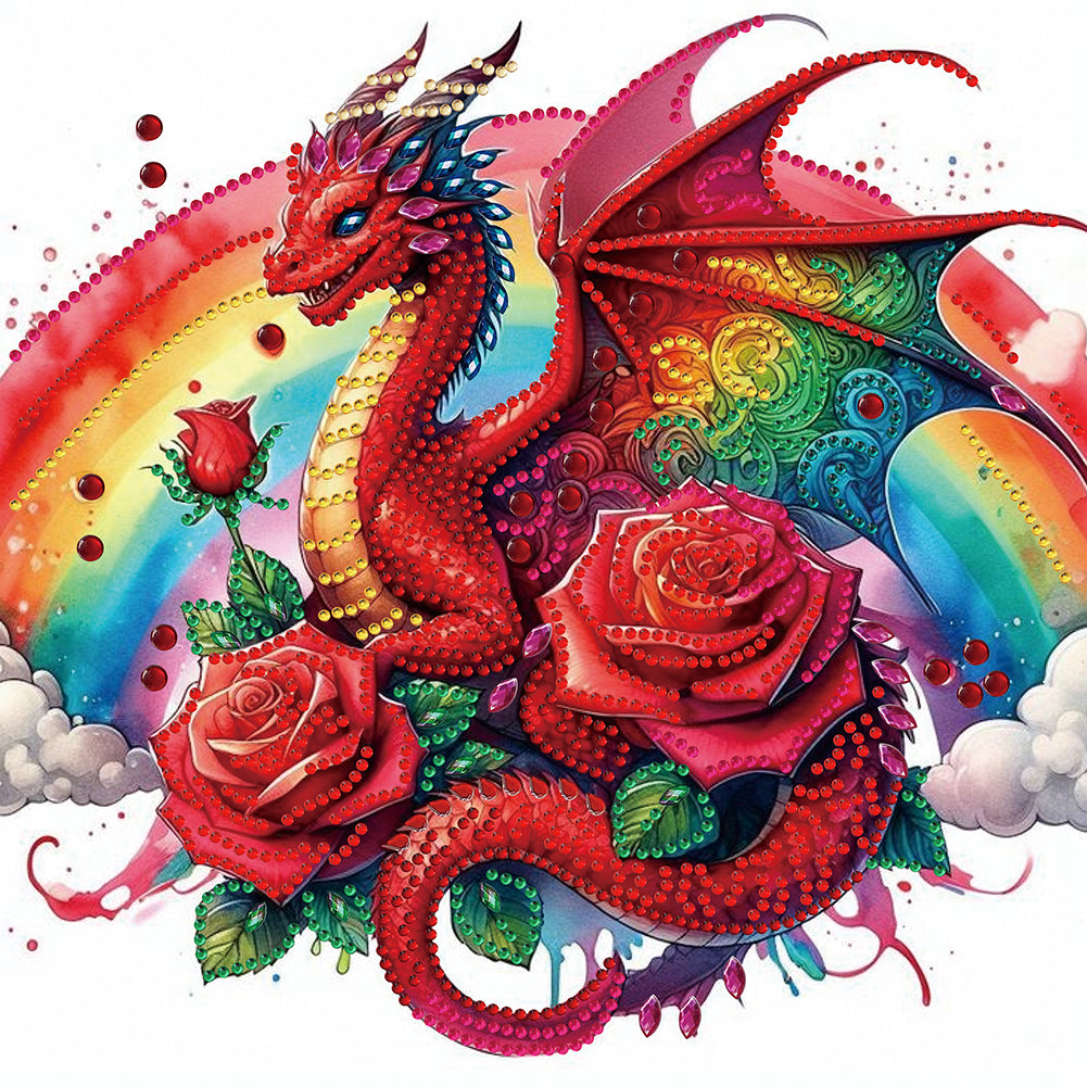Diamond Painting - Partial Special Shaped - rainbow dragon (30*30CM)