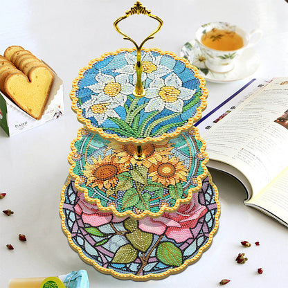 3 Tier Acrylic Vintage Pattern 5D Diamond Painting Food Serving Tray Art Craft