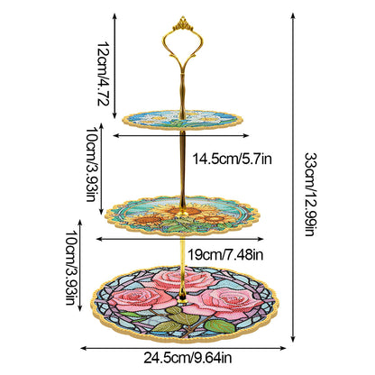 3 Tier Acrylic Vintage Pattern 5D Diamond Painting Food Serving Tray Art Craft