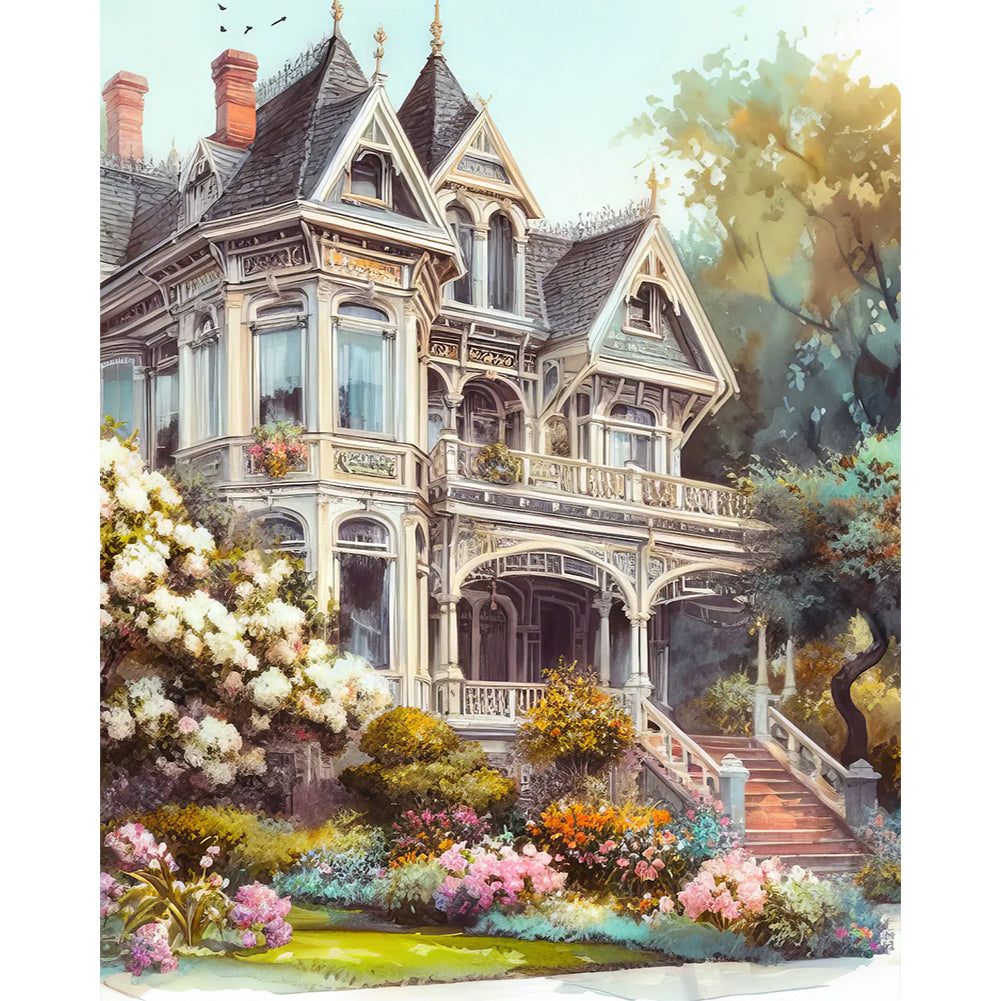 Diamond Painting - Full Round - White villa house building (40*50CM)