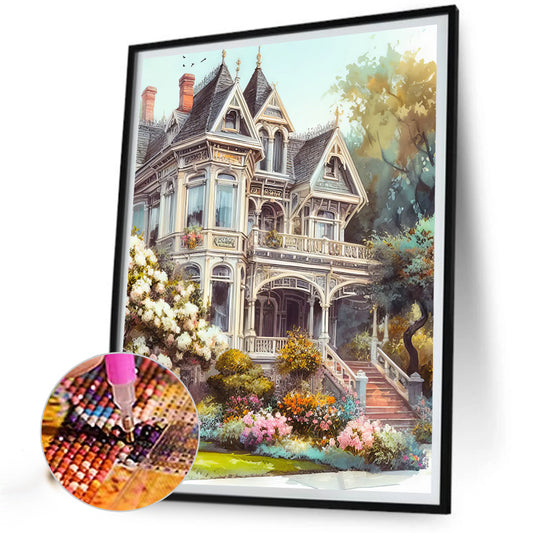 Diamond Painting - Full Round - White villa house building (40*50CM)