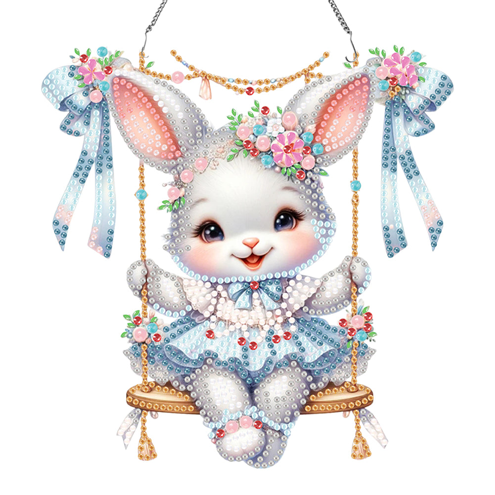 Acrylic Rabbit Diamond Art Hanging Pendant Cute Home Decor (Swing Rabbit)
