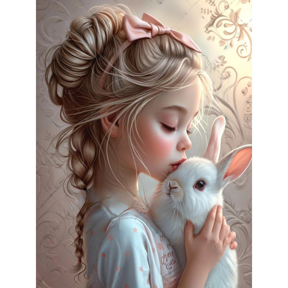 Diamond Painting - Full Round - girl holding rabbit (30*40CM)