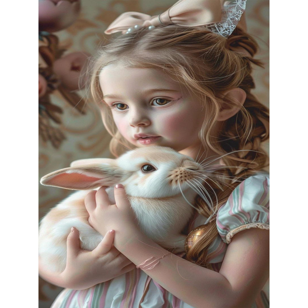 Diamond Painting - Full Round - girl holding rabbit (30*40CM)