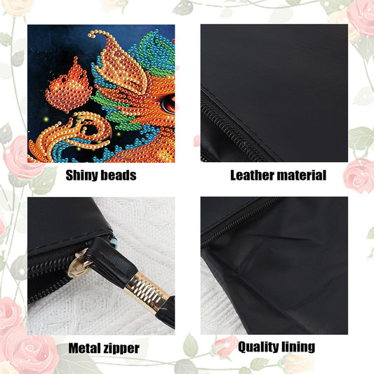PU Partial Special Shaped Fire Dinosaur 5D DIY Diamond Painting Wallet Gifts