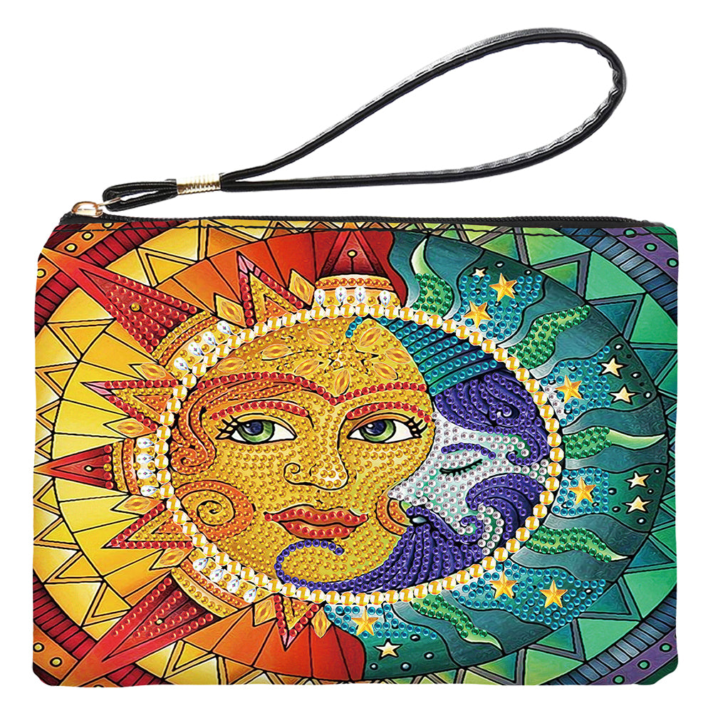 PU Partial Special Shaped Sun Moon Art 5D DIY Diamond Painting Wallet Makeup Bag