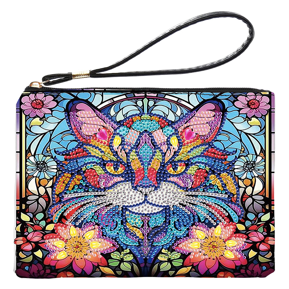 PU Partial Special Shaped Flowers Cat 5D DIY Diamond Painting Wallet Makeup Bag