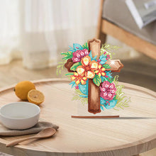 Load image into Gallery viewer, Wooden Special Shaped Flower Cross Diamond Painting Art Kits Desktop Decorations

