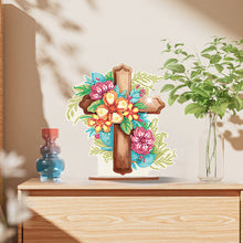 Load image into Gallery viewer, Wooden Special Shaped Flower Cross Diamond Painting Art Kits Desktop Decorations
