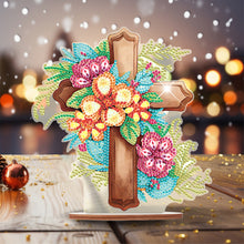 Load image into Gallery viewer, Wooden Special Shaped Flower Cross Diamond Painting Art Kits Desktop Decorations
