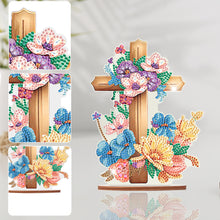 Load image into Gallery viewer, Wooden Special Shaped Flower Cross Diamond Painting Art Kits Desktop Decorations
