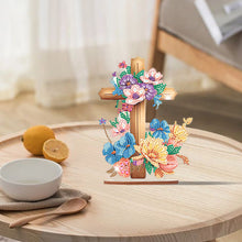 Load image into Gallery viewer, Wooden Special Shaped Flower Cross Diamond Painting Art Kits Desktop Decorations

