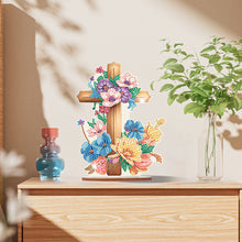 Load image into Gallery viewer, Wooden Special Shaped Flower Cross Diamond Painting Art Kits Desktop Decorations
