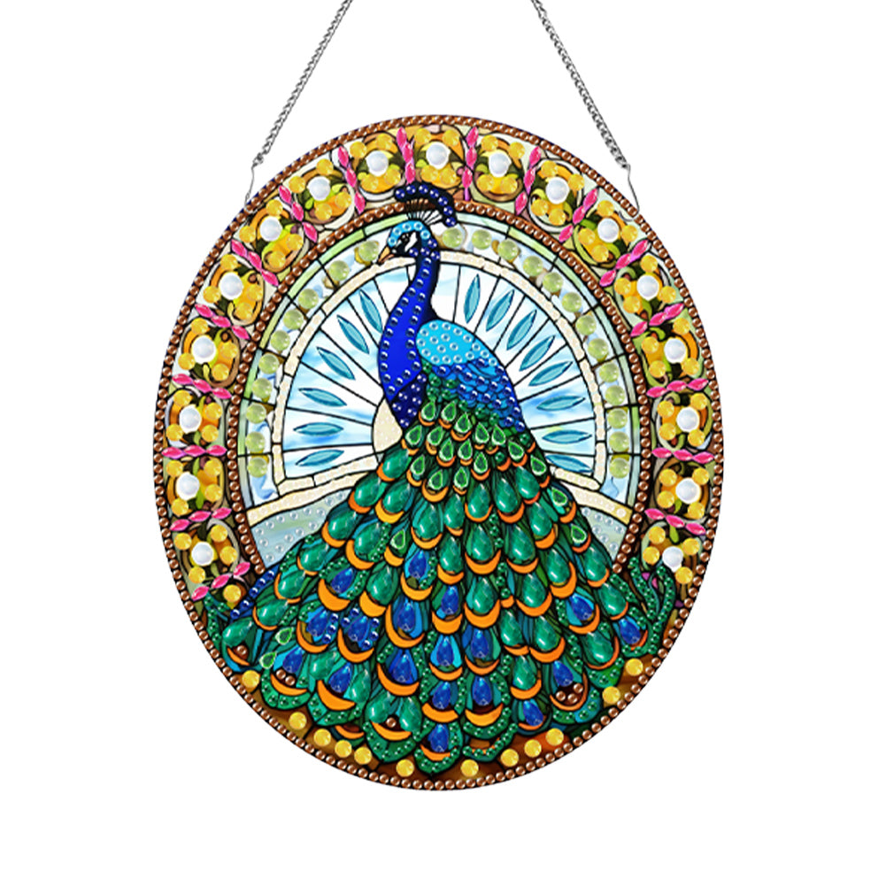 Acrylic Stained Glass Animal Diamond Painting Hanging Pendant (Peacock)