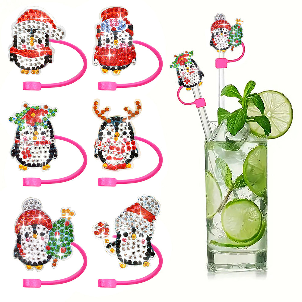 6/8Pcs Acrylic Silicone Cartoon Diamond Painting Straw Tips Protectors Decor