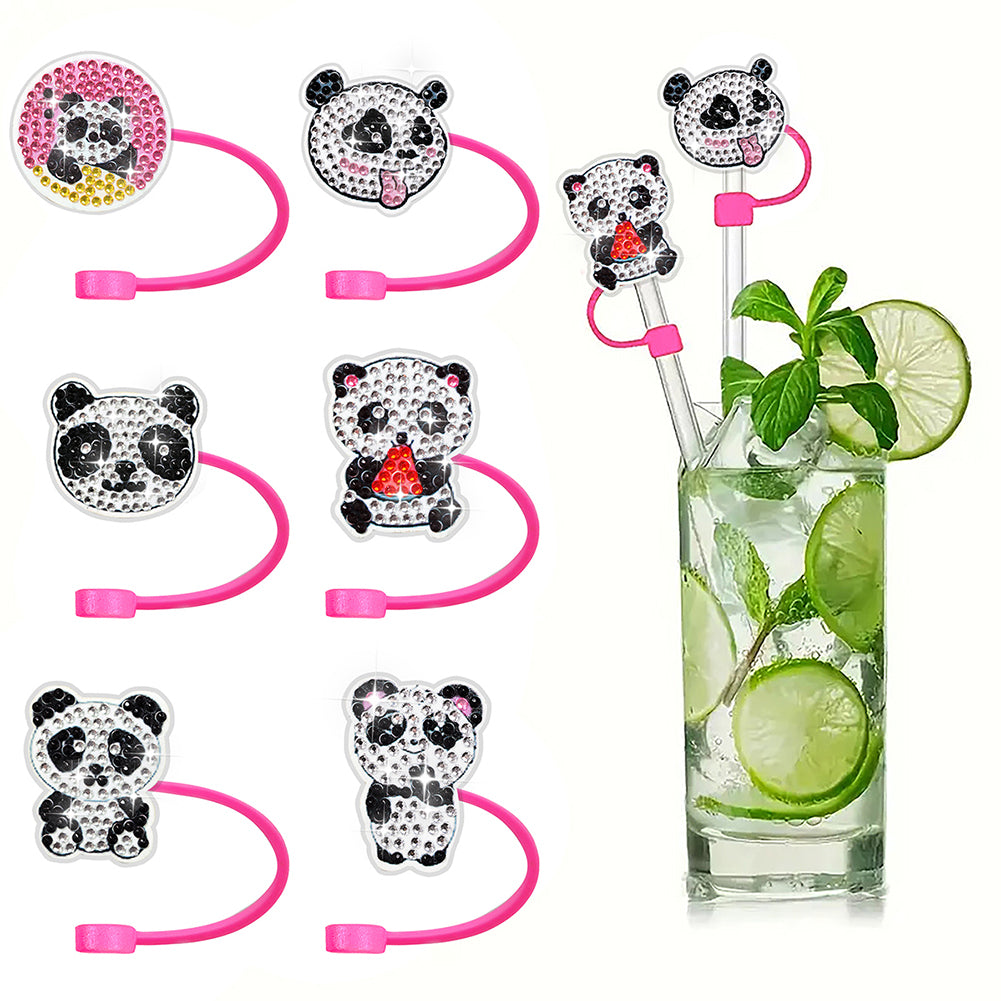 6/8Pcs Acrylic Silicone Cartoon Diamond Painting Straw Tips Protectors Decor