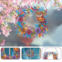 Load image into Gallery viewer, Acrylic Special Shaped Diamond Art Painting Owl Wreath Hanging Sign Decoration

