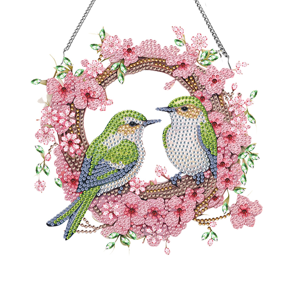 Acrylic Special Shaped Diamond Art Painting Bird Wreath Hanging Sign Decoration