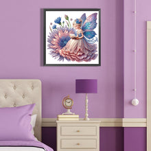 Load image into Gallery viewer, Diamond Painting - Partial Special Shaped - pink purple chrysanthemum reading butterfly girl (40*40CM)

