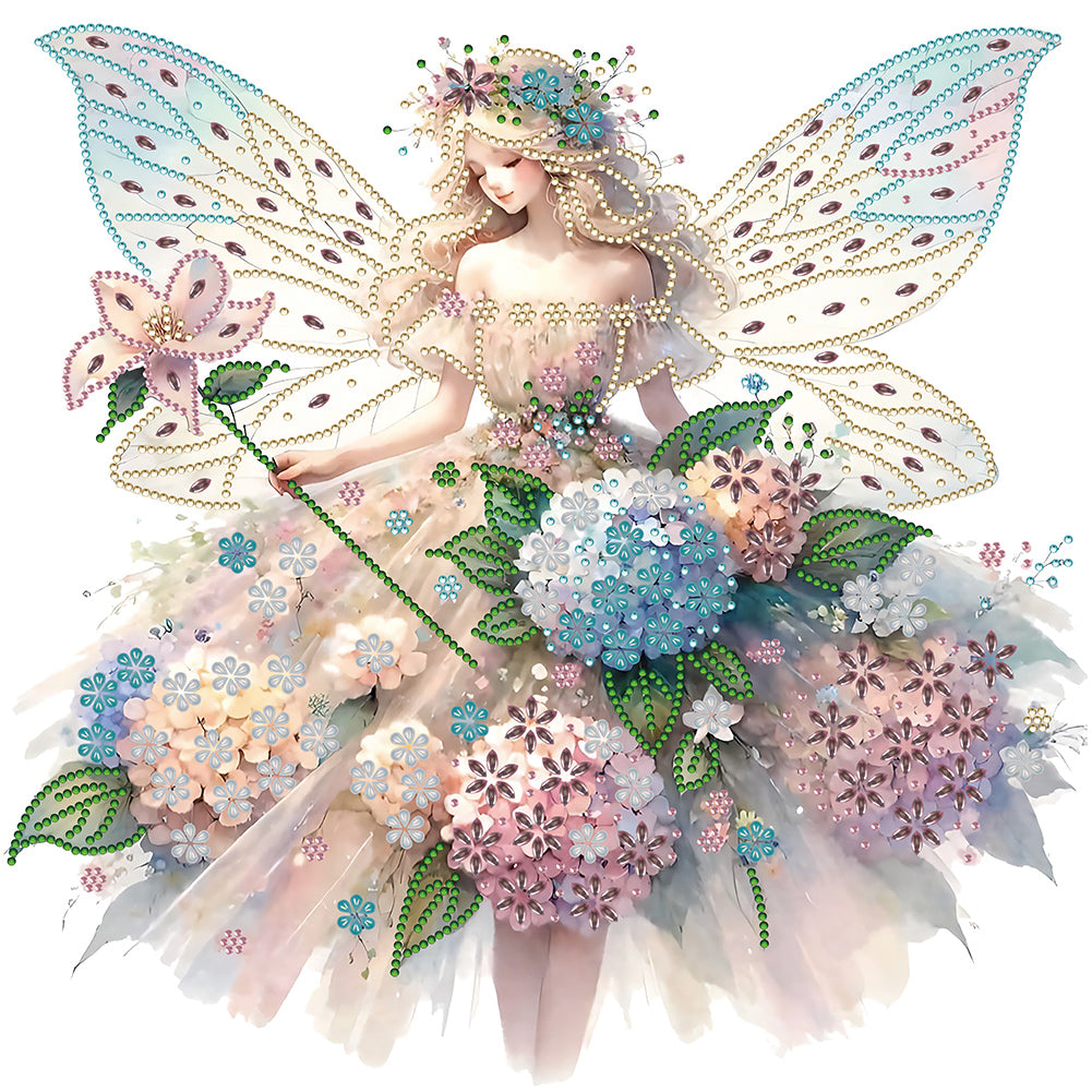 Diamond Painting - Partial Special Shaped - hydrangea butterfly girl (40*40CM)