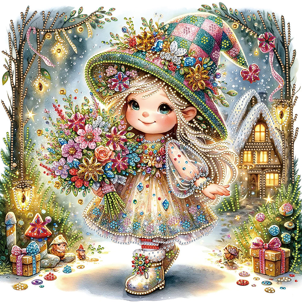 Diamond Painting - Partial Special Shaped - Forest Bouquet Girl (40*40CM)