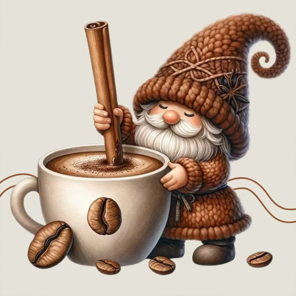 Diamond Painting - Full Round - dwarf making coffee (30*30CM)