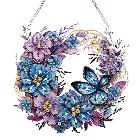 Special Shaped Diamond Art Painting Flower Wreath Hanging Sign for Door Decor