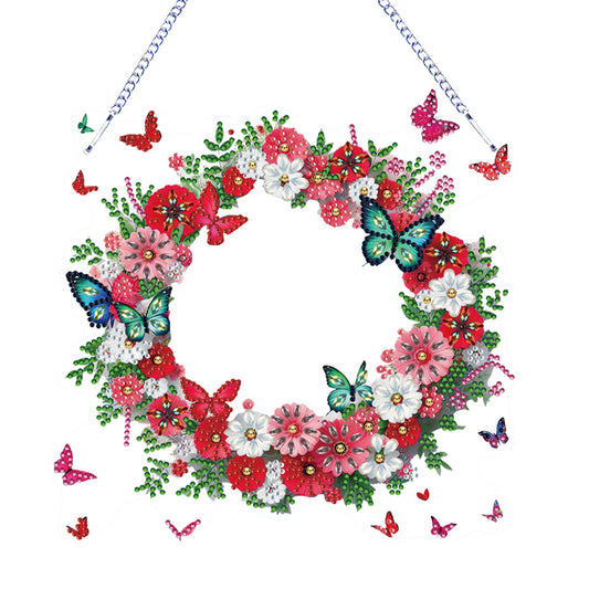Special Shaped Diamond Art Painting Flower Butterfly Wreath Hanging Sign Decor