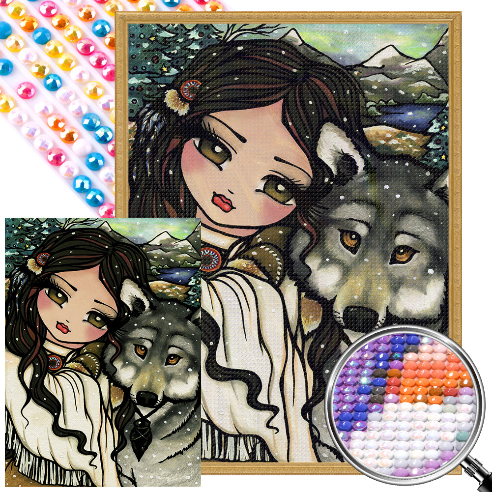 AB Diamond Painting - Full Round - wolf and girl (40*55CM)