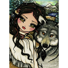 Load image into Gallery viewer, AB Diamond Painting - Full Round - wolf and girl (40*55CM)
