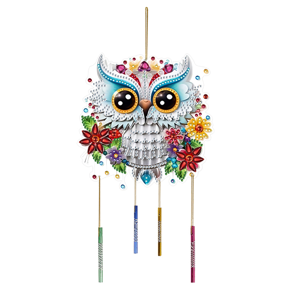 Double Sided Special Shaped Owl Diamond Art Painting Wind Bell Hanging Sign