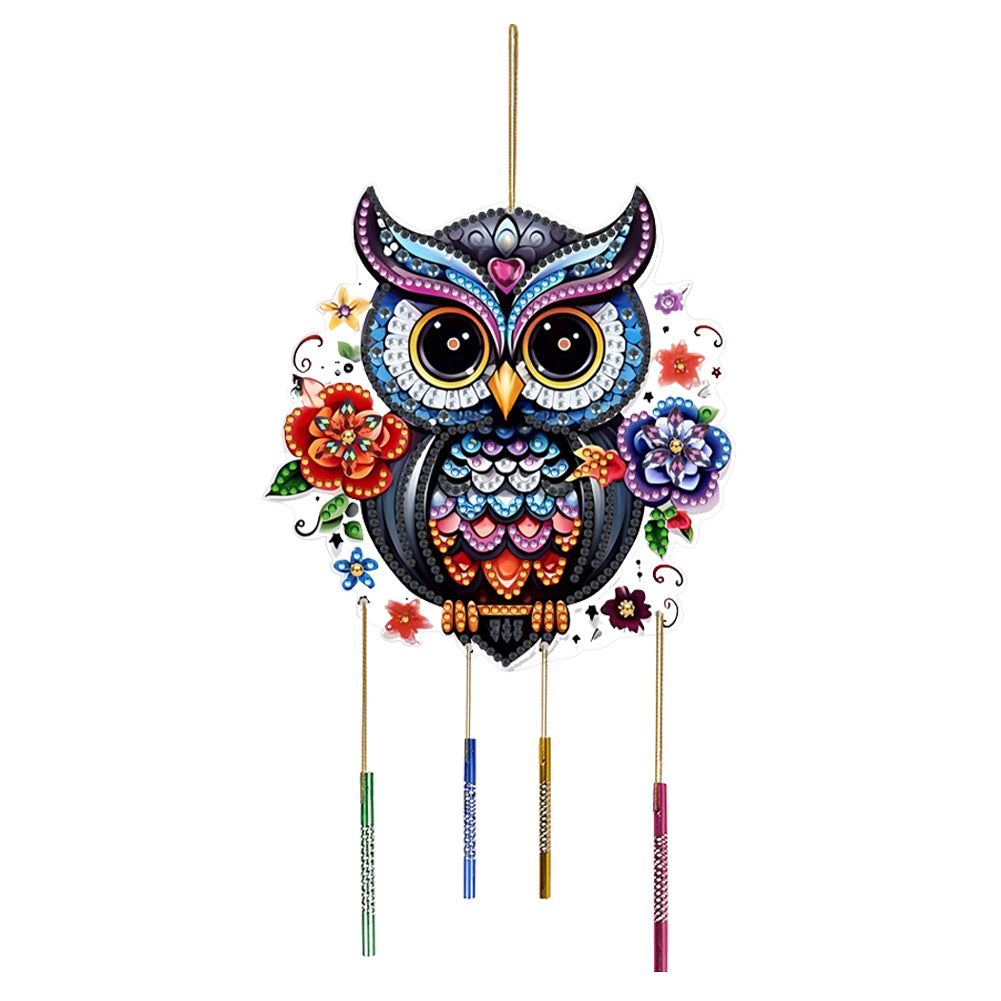 Double Sided Special Shaped Owl Diamond Art Painting Wind Bell Hanging Sign