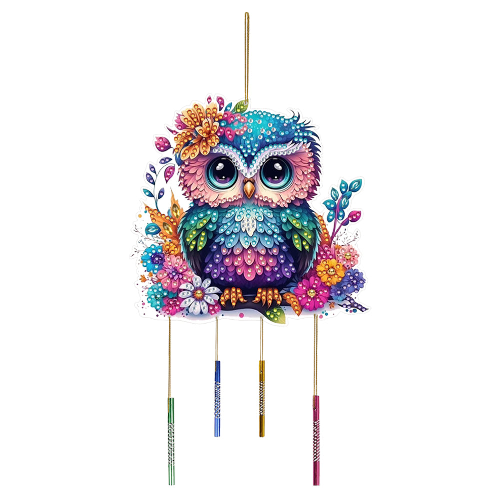 Double Sided Special Shaped Owl Diamond Art Painting Wind Bell Hanging Sign