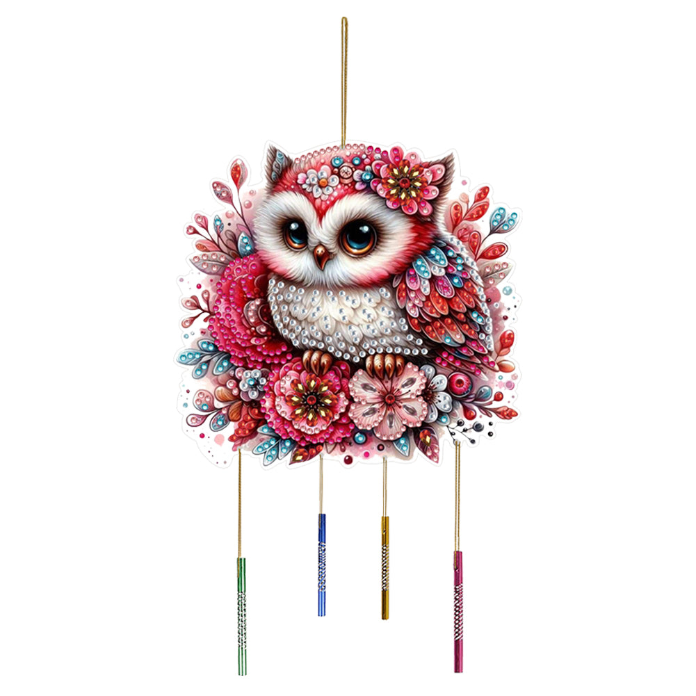 Double Sided Special Shaped Owl Diamond Art Painting Wind Bell Hanging Sign