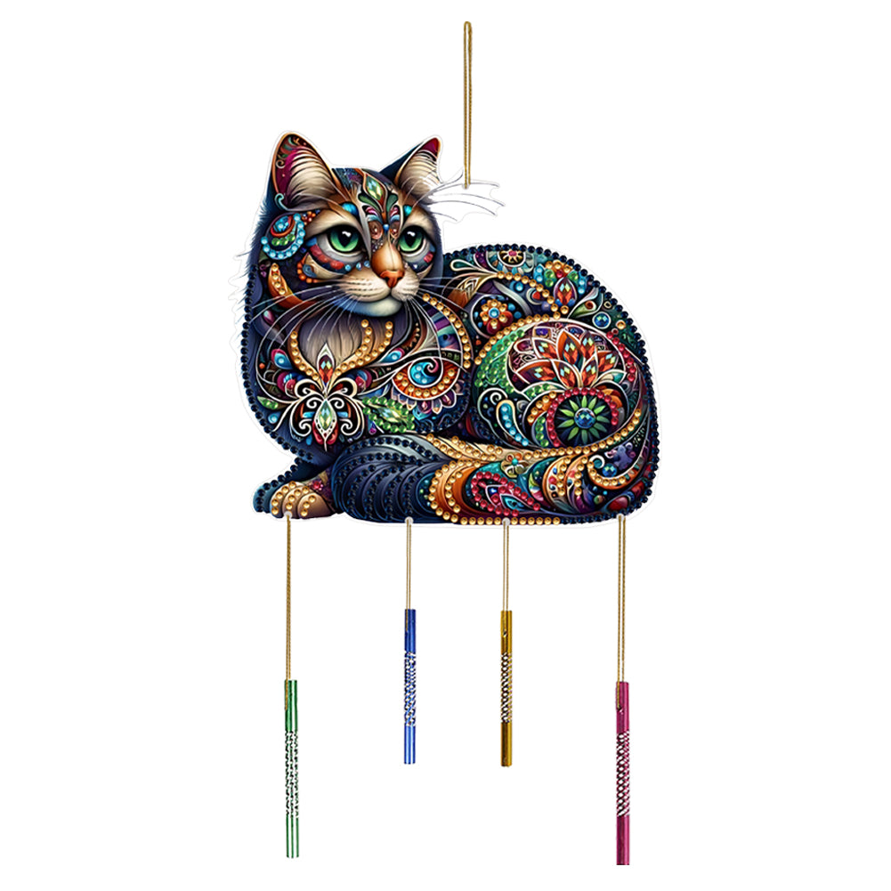 Double Sided Special Shaped Cat Diamond Art Painting Wind Bell Hanging Sign