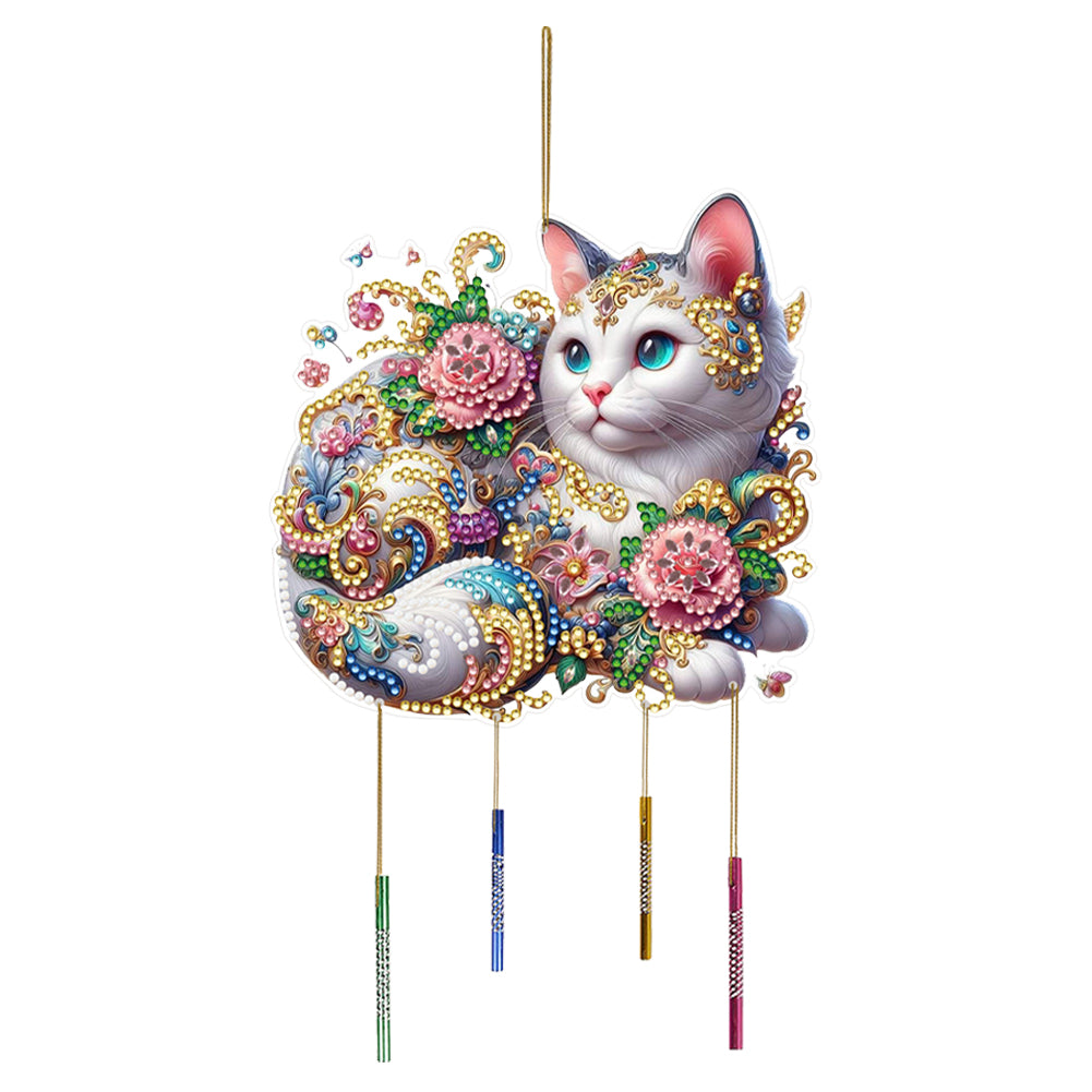 Double Sided Special Shaped Cat Diamond Art Painting Wind Bell Hanging Sign
