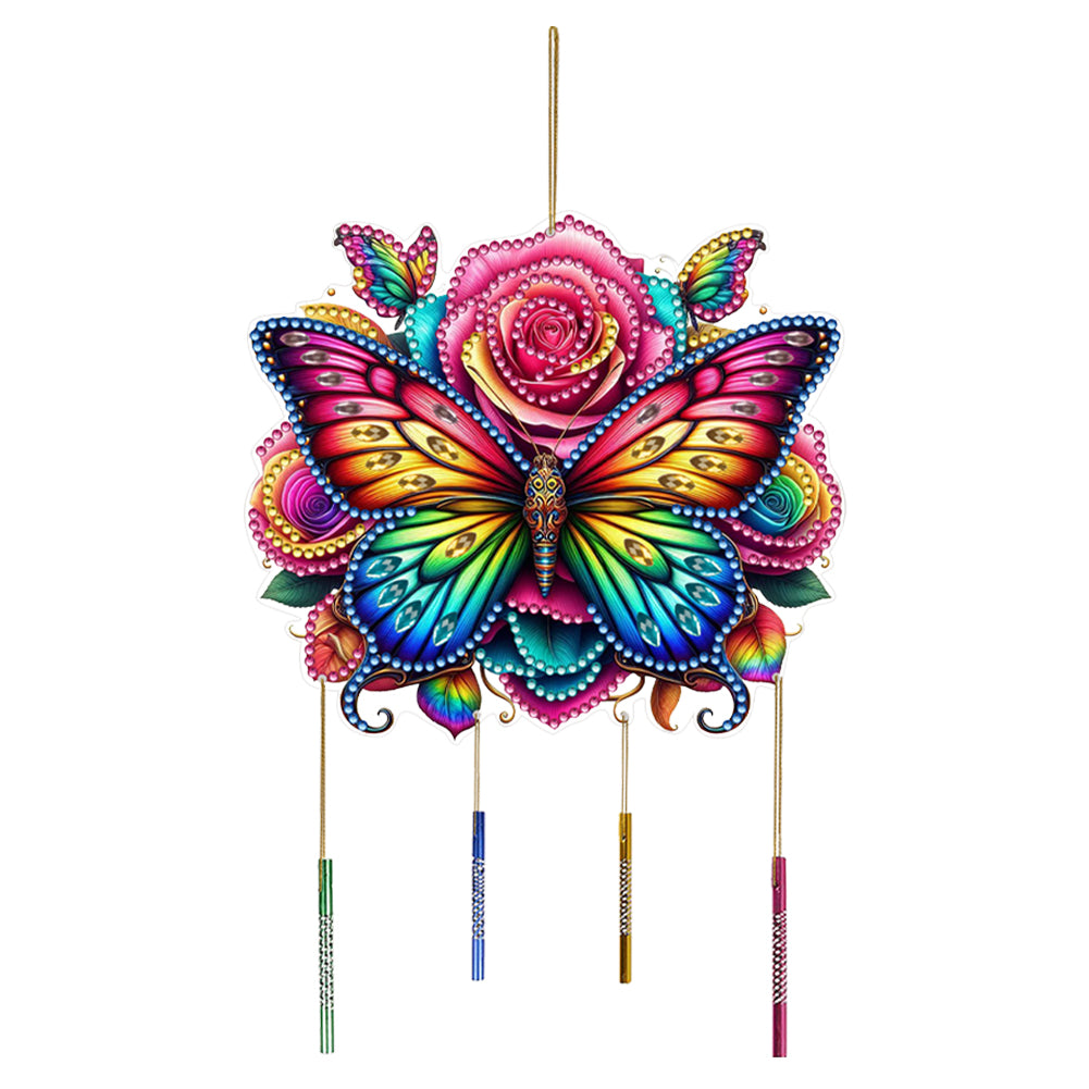 Double Sided Special Shape Butterfly Diamond Art Painting Wind Bell Hanging Sign