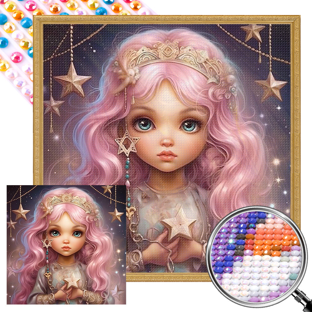 AB Diamond Painting - Full Round - pink hair girl (40*40CM)