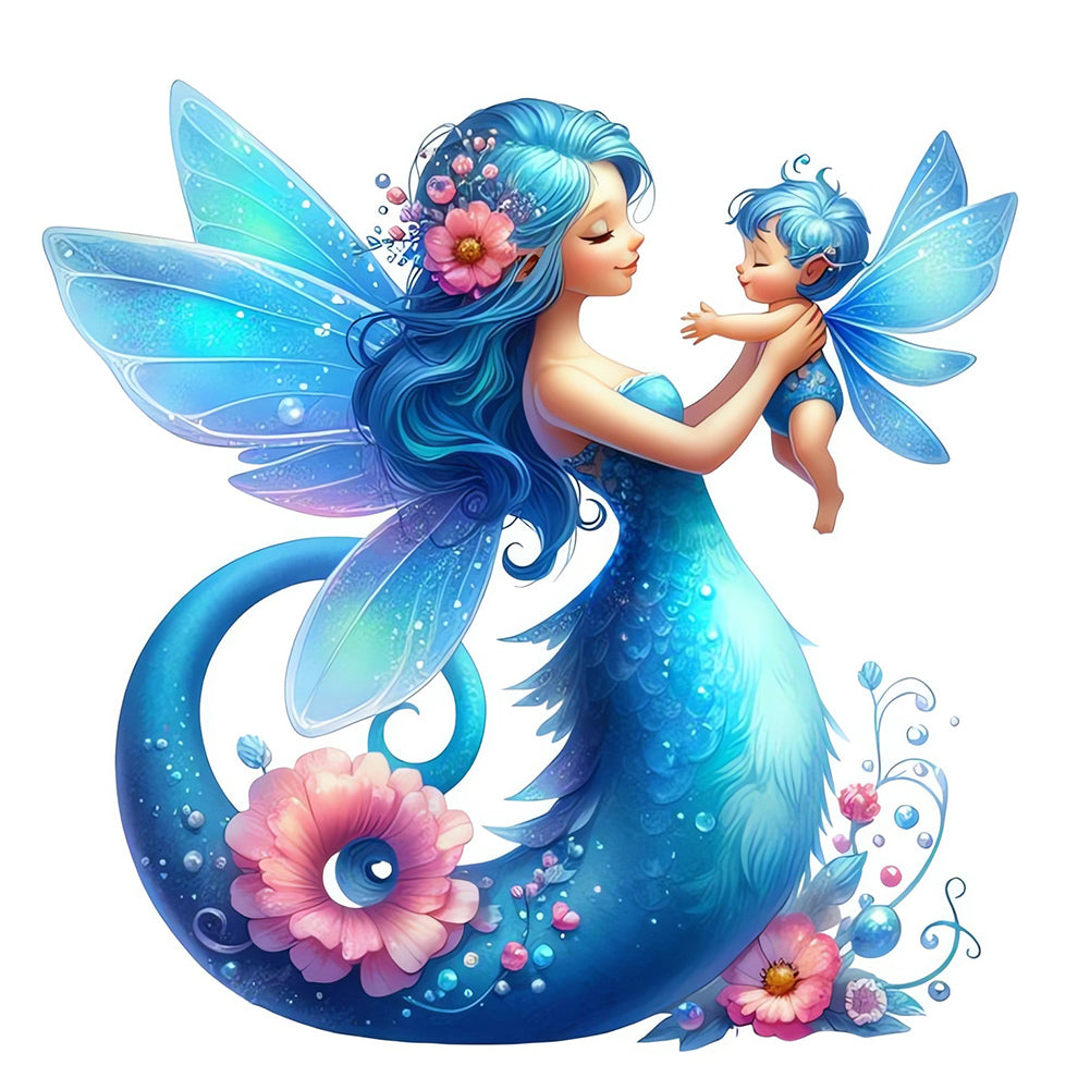 Diamond Painting - Full Round - blue butterfly mother and child (30*30CM)