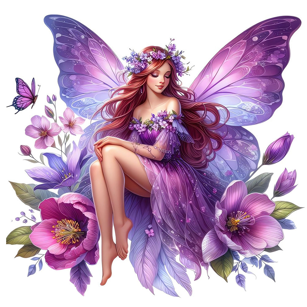 Diamond Painting - Full Round - purple butterfly girl (30*30CM)