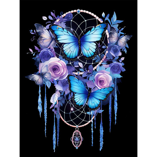 Diamond Painting - Full Round - Blue Purple Butterfly Dream Catcher (30*40CM)