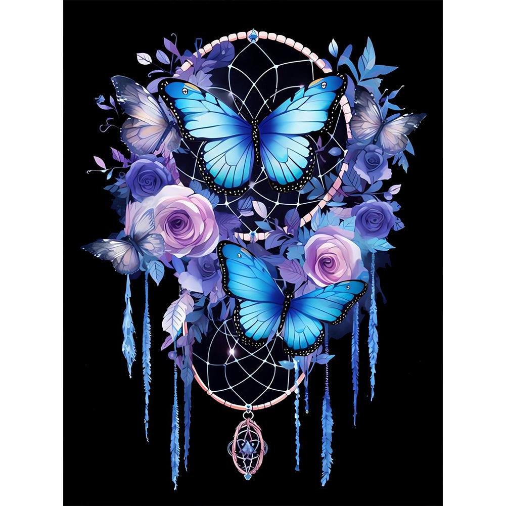 Diamond Painting - Full Round - Blue Purple Butterfly Dream Catcher (30*40CM)
