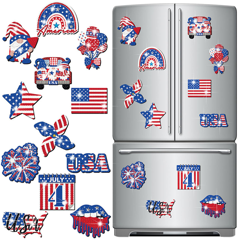 12Pcs American Flag Diamond Painting Refrigerator Magnets Diamond Art Kits