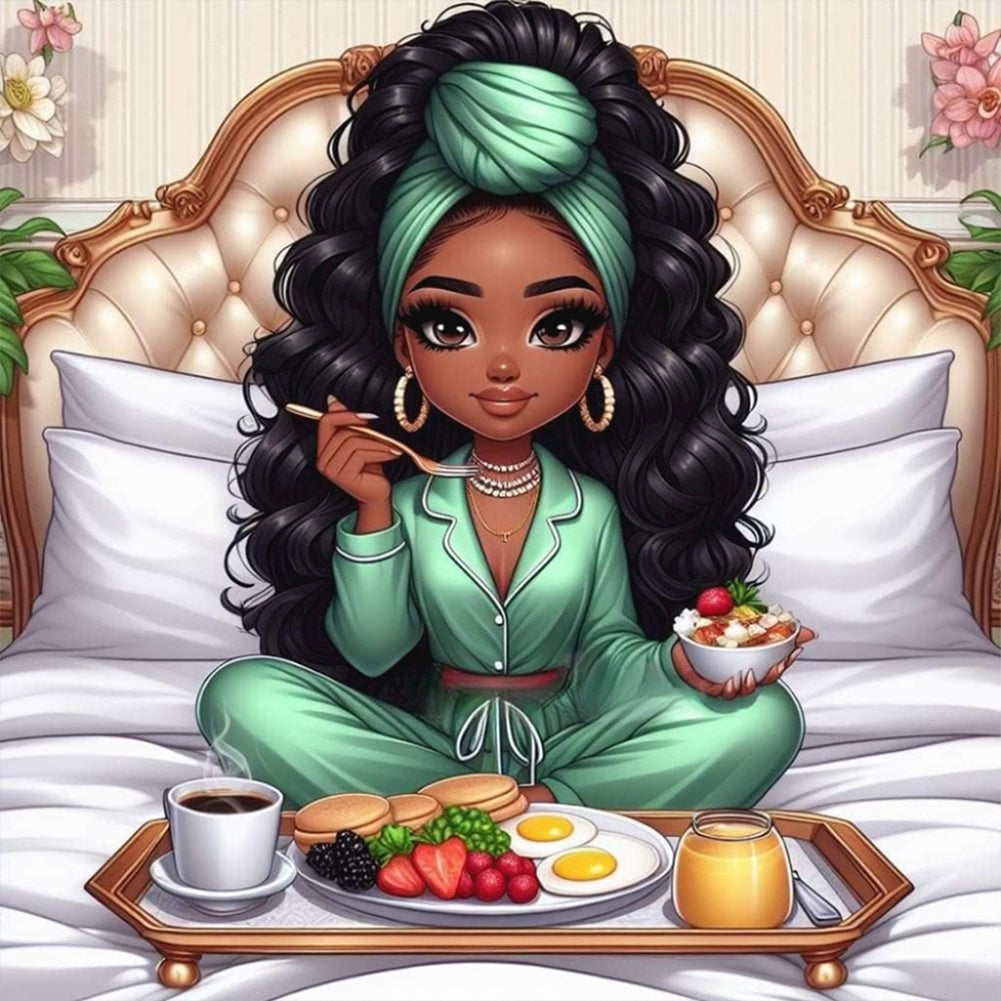 Diamond Painting - Full Round - black girl at home (30*30CM)