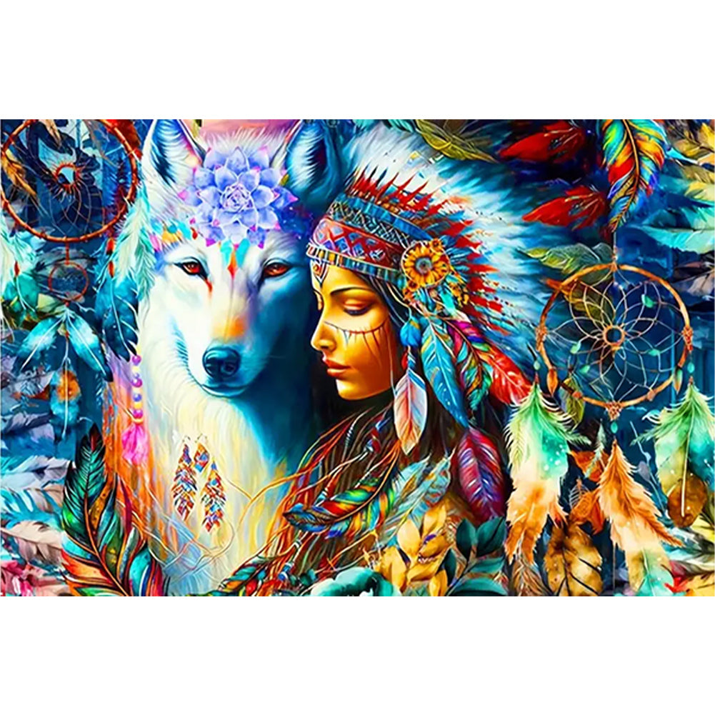 Diamond Painting - Full Round - native american girl (60*40CM)